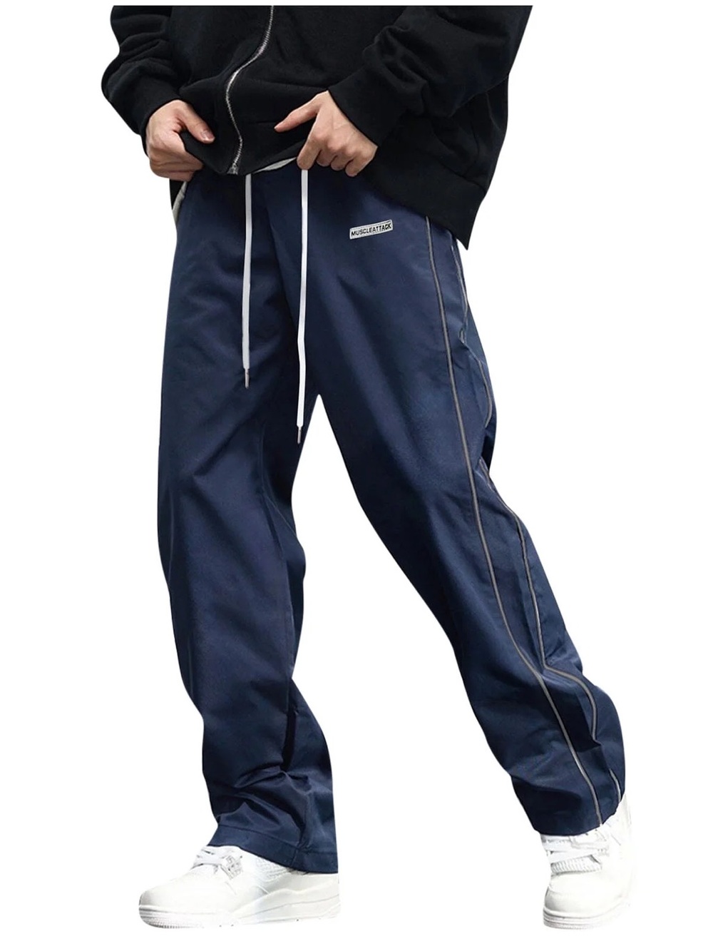 SHEIN Navy Wide-Leg track pant with White Drawstring